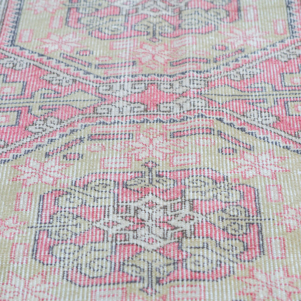 6847 Handwoven Pink and Green Long Vintage Rug 2’3x15’4