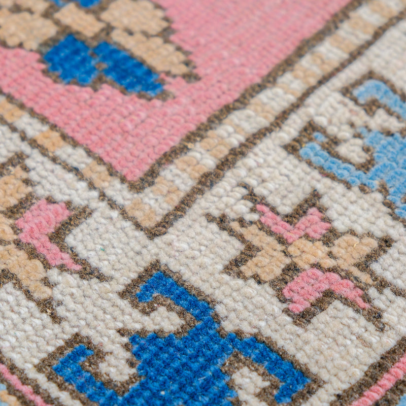 6927 Handwoven Pink and Blue Vintage Rug 3’1x12’1