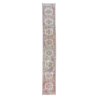 6847 Handwoven Pink and Green Long Vintage Rug 2’3x15’4
