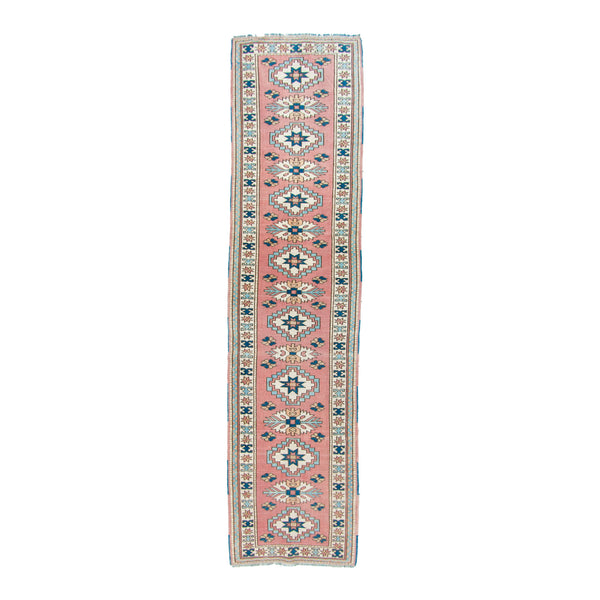 6927 Handwoven Pink and Blue Vintage Rug 3’1x12’1