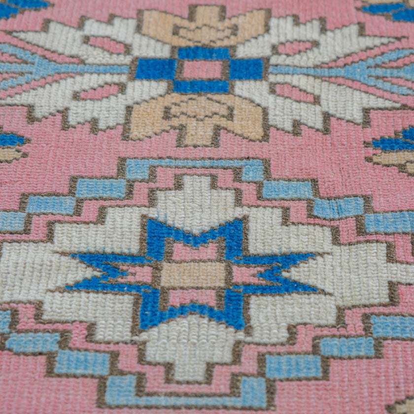 6927 Handwoven Pink and Blue Vintage Rug 3’1x12’1