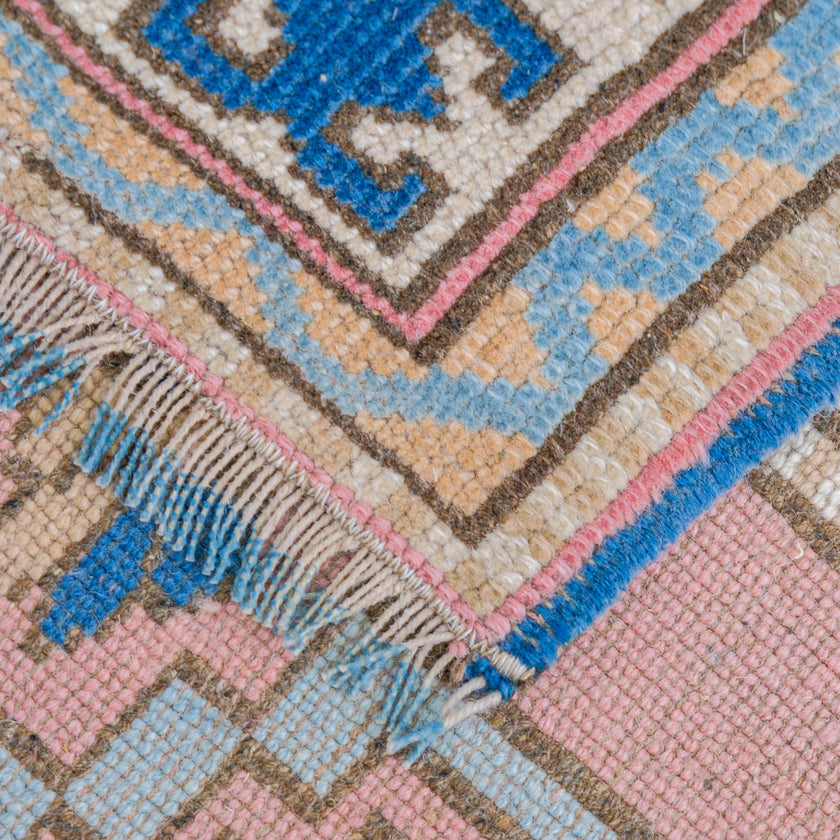 6927 Handwoven Pink and Blue Vintage Rug 3’1x12’1