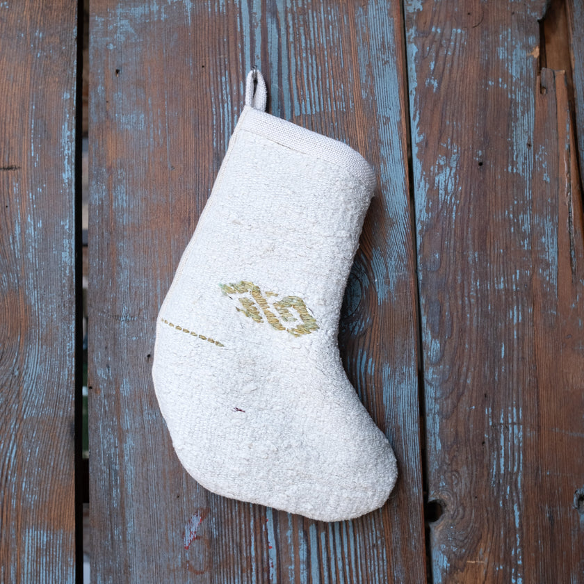 No. 323 Mini Size Christmas Vintage Hemp Stocking One-of-a-Kind