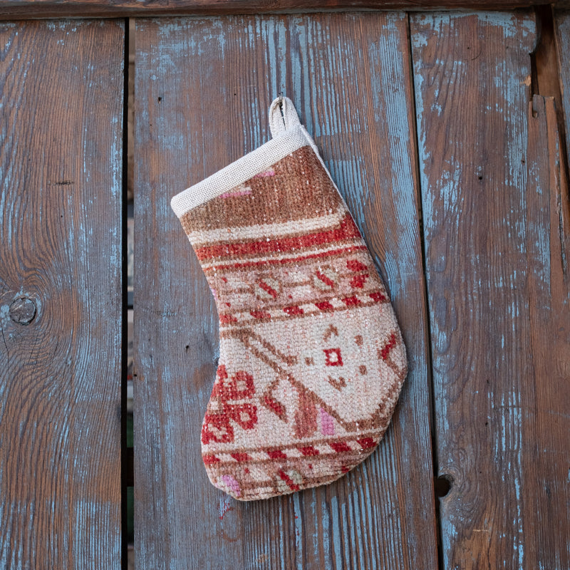 No. 404 Mini Size Christmas Vintage Rug Stocking One-of-a-Kind