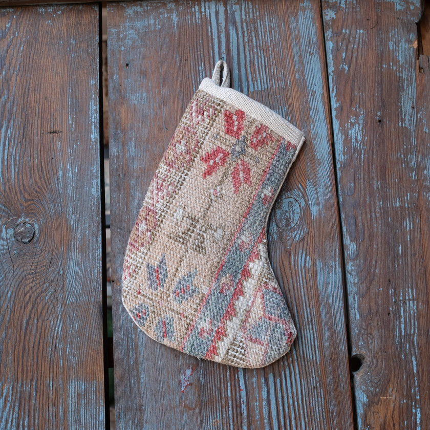 No. 373 Mini Size Christmas Vintage Rug Stocking One-of-a-Kind