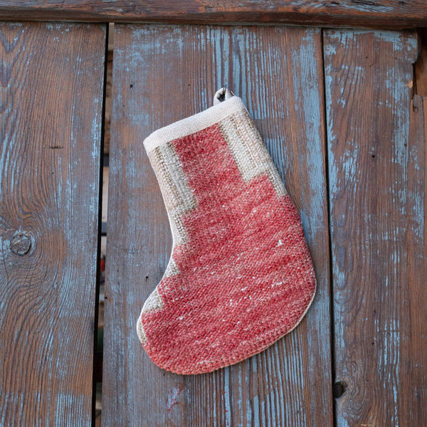 No. 410 Mini Size Christmas Vintage Rug Stocking One-of-a-Kind